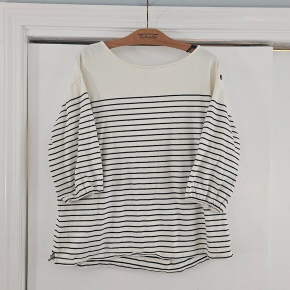 Talbots Cream Black Stripe 3/4 Sleeve Button Embellishment 1X Shirt - Picture 1 of 8